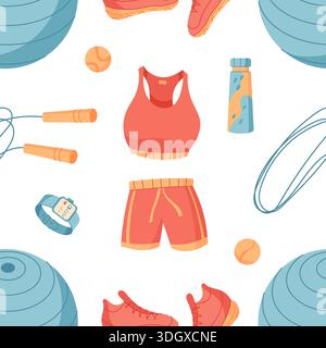 Seamless Flat Fitness Pattern Design Stock Vector