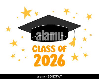 Class of 2026 illustration vector. Cute graduation print for preschool, elementary or middle school students. Fun colorful design for grads with playf Stock Vector