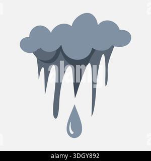 Gray rain cloud with dripping drops and a large droplet in a clean flat style Stock Vector