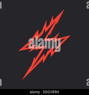 Jagged red lightning bolt with sharp angles in a bold flat graphic style Stock Vector