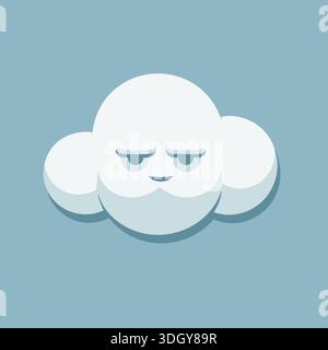 Cute white cloud with a sleepy face and soft shading on a muted blue background Stock Vector