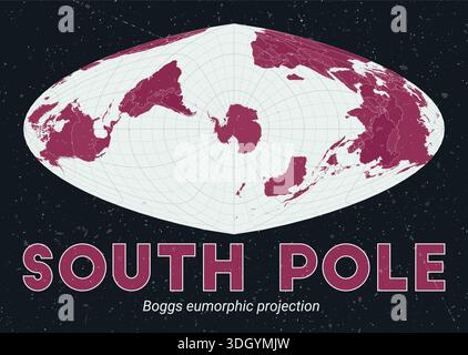 A world map featuring the Boggs eumorphic projection, accurately centered on the South Pole. Stock Vector
