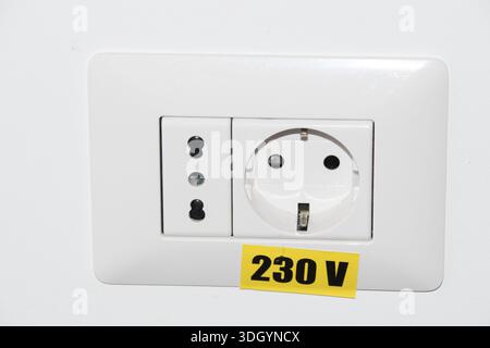 The standard European plug for alternating current (AC 230V) is used in most countries in the European Union Stock Photo