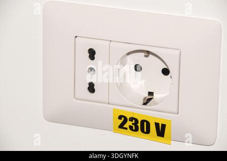 The standard European plug for alternating current (AC 230V) is used in most countries in the European Union Stock Photo