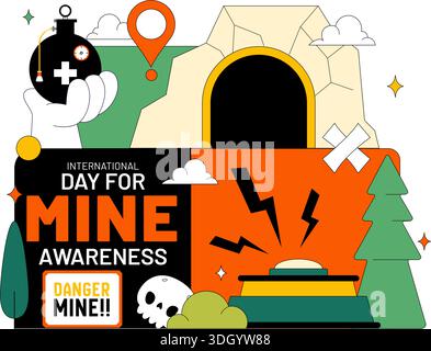 International Day For Mine Awareness Vector Illustration Promoting Safety Education, Humanitarian Action, And Global Peace Campaign a Background Stock Vector