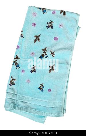 Light blue terry towel folded isolated on white background Stock Photo