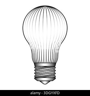 standard light bulb illustration in vintage woodcut style black and white vector art isolated electric lamp for idea and creativity symbol retro Stock Vector