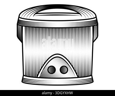 electric rice cooker illustration in vintage woodcut style black and white vector art kitchen appliance for steaming food retro machine object Stock Vector