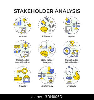 Stakeholder analysis multi color concept icons Stock Vector