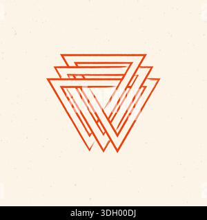 A modern geometric design featuring multiple orange triangles on a beige background Stock Vector