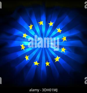 European union abstract flag with sun rays background for creative design. Watercolor dark background, template. European union vector flag banner Stock Vector