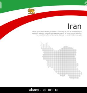 Waving flag iran lion and sun. Protest, riot, revolution. Iranian patriotic banner. Mosaic map. Background for patriotic protest poster, flyer, card Stock Vector