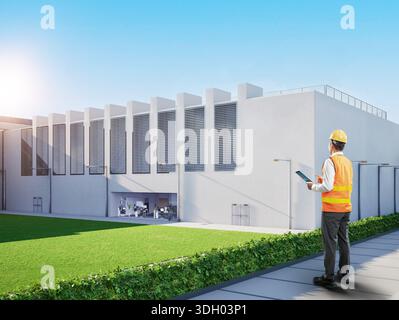 Programmer or engineer work at data center with digital tablet Stock Photo