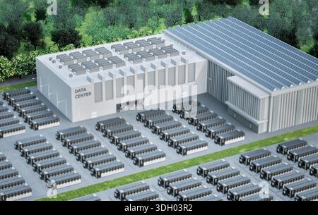 3d rendering energy storage systems or battery container units with solar energy for data center Stock Photo