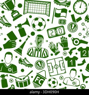 soccer or football sport seamless pattern with flat icon set for flyer, poster, web site like referee, ball and trophy. isolated vector illustration Stock Vector