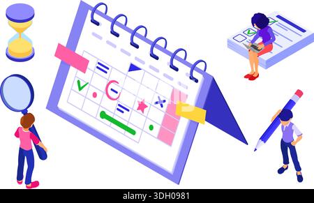 Planning shedule time management and planning with deadline time isometric infographics business vector illustration Stock Vector
