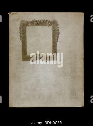 Vintage graphic resource. Ancient stained cover book with baroque print frame,copy space Stock Photo