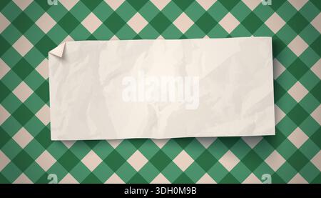 Vector vintage white paper on green plaid pattern background. Vintage paper banner for Christmas or New year Stock Vector