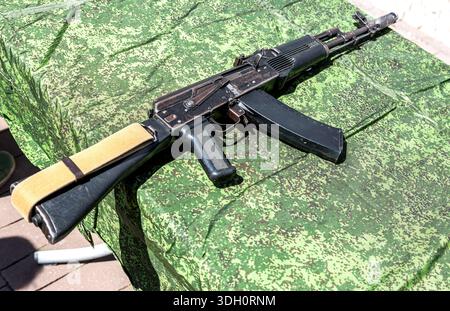 Samara, Russia - May 25, 2024: Russian Kalashnikov assault rifle. Russian firearms Stock Photo
