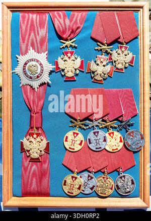 Samara, Russia - May 25, 2024: Orders and medals For Merit to the Fatherland.  State awards of the Russian Federation Stock Photo