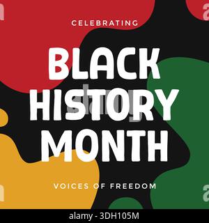 Black History Month greeting with bold typography against an abstract background with red, yellow, green, and black colors ideal for social media post. Stock Vector
