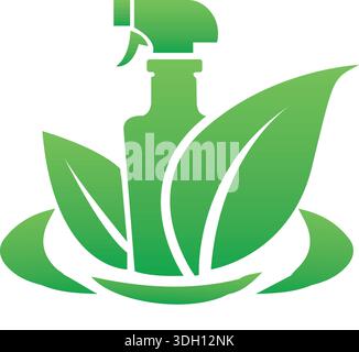 Eco Cleaning - Eco Cleaning Icon with Spray Bottle and Leaves Stock Vector