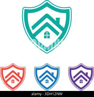 Creative Shield combined house logo and icons set. Vector logo design template. Free Vector Stock Vector