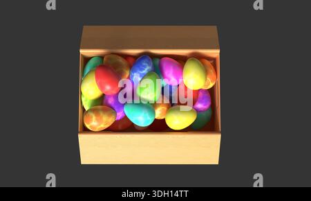 Open box brown color happy easter day eggs colorful april month spring time gift bunny happy easter day spring time pastel happy easter day eggs party Stock Photo