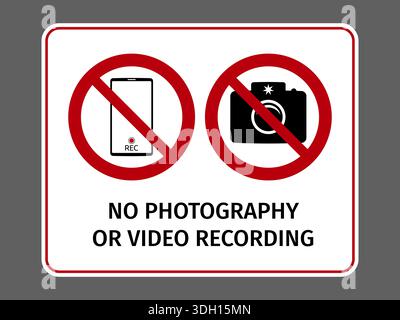 No Photography or Video Recording prohibition warning sign Stock Vector