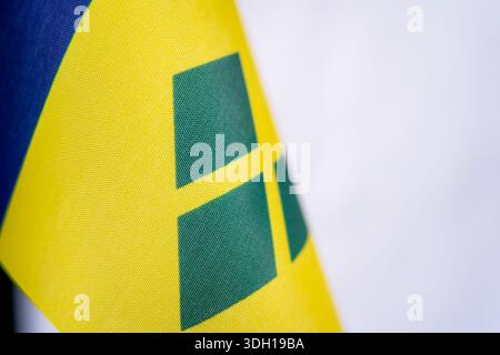 Close Up Green Yellow Geometric Fabric Texture Stock Photo