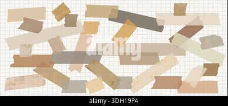 Vintage Brown Vector Washi Tape Pieces with Torn Edges, Masking Tape Paper Illustration for Journaling Graphic Design Stock Vector