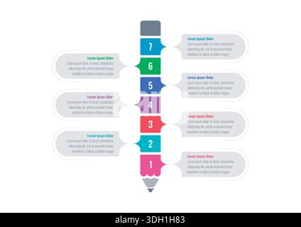 infographic template for magazine, annual report. infographic template for education, science, business. colored pencil infographic template. seven Stock Vector