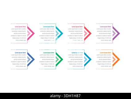 infographic template with eight options. colorful arrows infographic template. infographic template for business, education, annual report, magazine Stock Vector