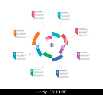 spiral, rotation infographic template. eight steps infographic template. Infographic template for magazine, annual report, catalog. Informational temp Stock Vector
