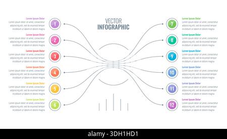 linear infographic template. twelve steps information template. infographic template for business, education, annual report, magazine Stock Vector