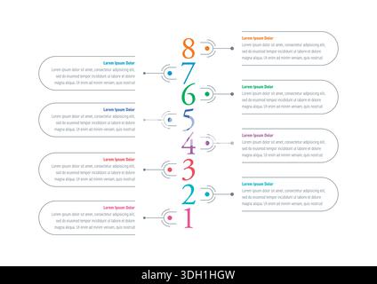 numerical infographic template. eight steps information template. infographic template for education, technology, industry, business. information temp Stock Vector
