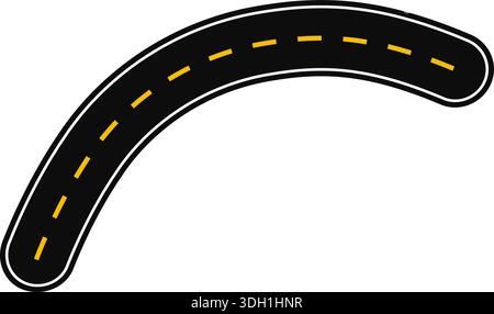 Curved graphic line, in the shape of a paved street with dashed line as surface marking for traffic signage on the road. Stock Vector