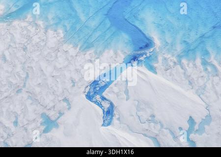 Surface meltwater lakes on the Greenland Ice Sheet, visible impact of climate change, Aerial view, Arctic, Greenland, Geographically in North America Stock Photo
