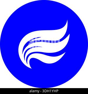 Wing and Wind Gust Icon on Blue Circle: Professional Aerodynamic Vector Button for Weather Apps, Air Quality UI and Flight Movement Graphics Stock Vector