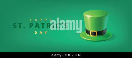 Happy St. Patricks Day greeting with green leprechaun hat on gradient green background Stock Vector