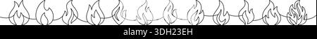 Minimalist outline fire border with abstract flame silhouettes. Continuous vector fire divider for creative design projects Stock Vector