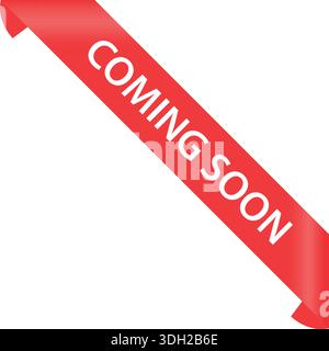 Coming Soon Red Corner Ribbon – Promotional Marketing Banner for Product Launches and Upcoming Retail Events Stock Vector