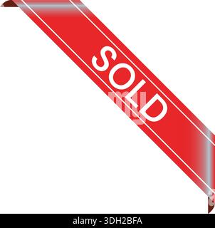 Red Sold Corner Ribbon Graphic – Retail Product Availability Marker and Real Estate Sold Sign for E-commerce Marketing Stock Vector