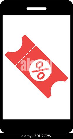 Mobile Discount Coupon Icon – Smartphone Screen with Red Percent Voucher Graphic for E-commerce Promotions and Digital Marketing Stock Vector