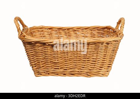 Empty wicker basket on white background Stock Photo