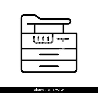 A minimalist graphic design icon of a modern office printer, highlighting its key features. Ideal for representing workplace technology and productivi Stock Vector