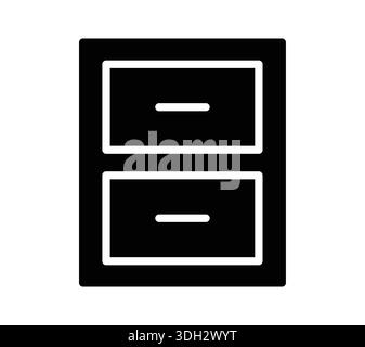 A sleek black file cabinet icon featuring two drawers, ideal for office organization and workspace efficiency. Perfect for minimalist design themes. Stock Vector