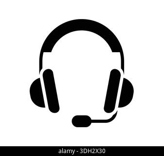 This black headset icon represents communication technology used in customer support, gaming, and professional settings. Ideal for web and print. Stock Vector