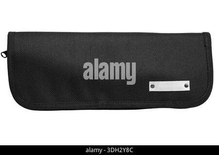 Black textile zipper pouch for tools or equipment isolated on a white background. Stock Photo