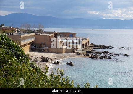 panoramic view of a small estate on the island of corsica, france by the beach Stock Photo